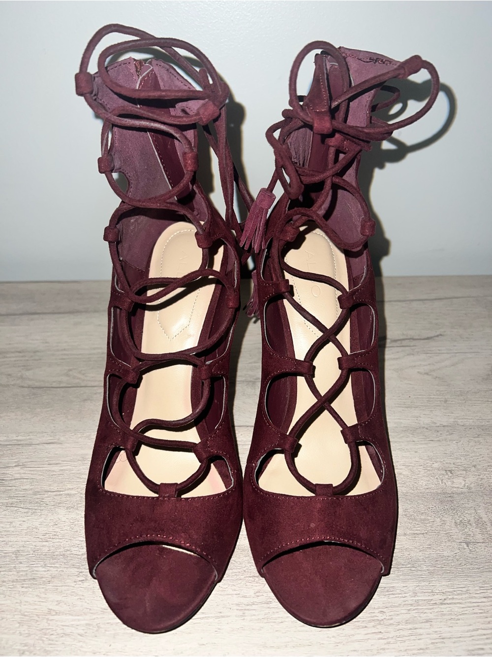 Aldo Women's Lace-Up Suede Peep-Toe Heels - Burgundy